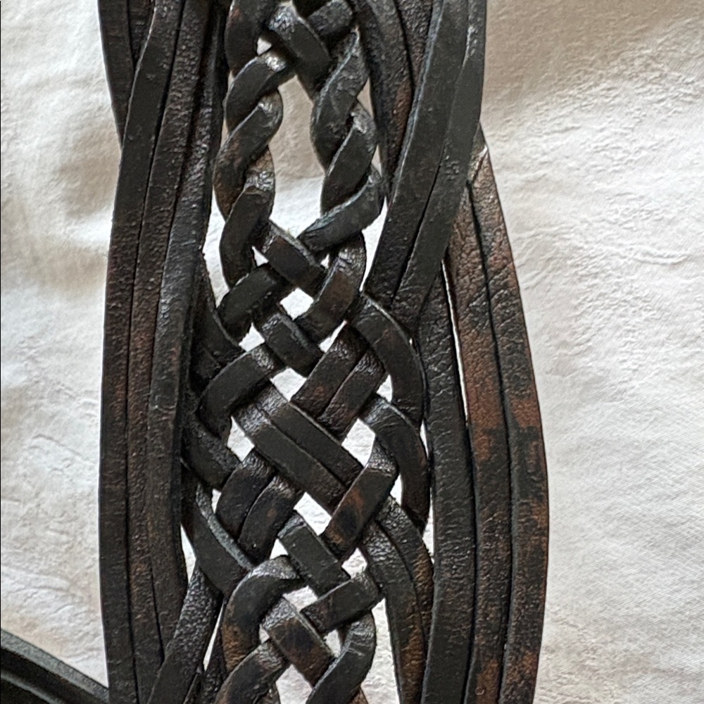 Chicos Woven Black Leather Belt with Hammered Metal Two Tone Buckle L/XL - Picture 6 of 6